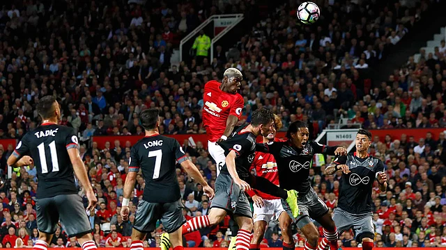 Manchester United`s Paul Pogba shoots at goal. Photo: Reuters