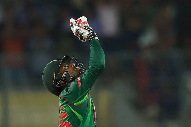 Bangladesh cricketer Imrul Kayes celebrates a half century (50 runs) during the first one day international (ODI) cricket match between Bangladesh and England at the Sher-e-Bangla National Cricket Stadium in Dhaka on 7 October, 2016. Photo: AFP