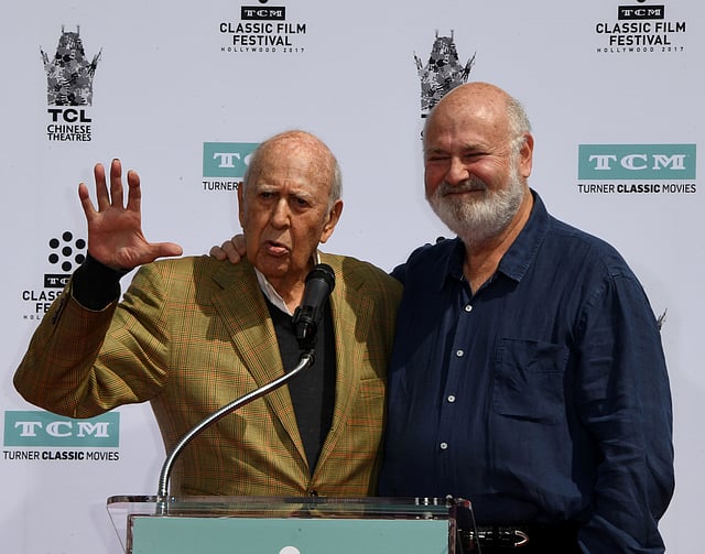 Carl Reiner (L) and Rob Reiner are honoured with a hand and footprint ceremony at the TCL Chinese Theatre IMAX in Hollywood, California on 7 April, 2017. Photo: AFP