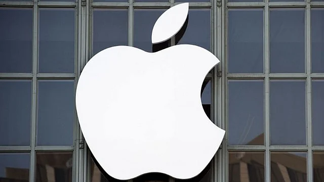 The Apple logo is seen on the outside of Bill Graham Civic Auditorium before the start of an event in San Francisco, California. AFP file photo