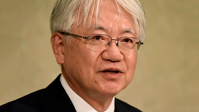 Kobe Steel President Hiroya Kawasaki attending a press conference in Tokyo.