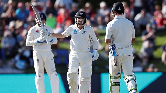 New Zealand`s BJ Watling celebrates his 50 Against England in the Second Test at Hagley Oval, Christchurch, New Zealand on 31 March 2018. Reuters