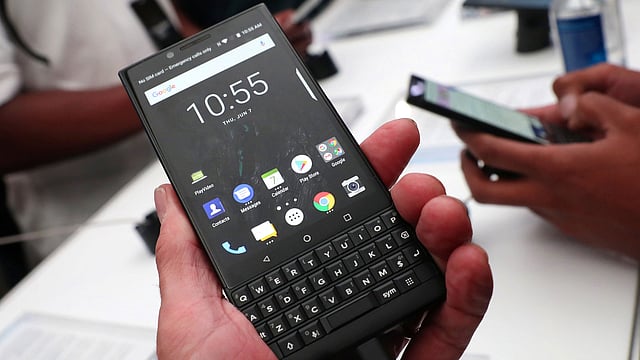 The new BlackBerry Key2 smartphone is seen at a product launch event for the device in Manhattan in New York. Photo: Reuters
