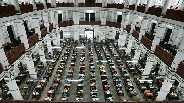Candidates sit for admission test of Dhaka University at Curzon Hall. Photo: UNB
