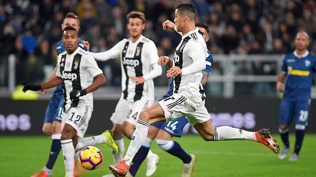 Juventus` Cristiano Ronaldo scores their first goal against SPAL in a Serie A match at Allianz Stadium, Turin, Italy on 24 November 2018. Photo: Reuters