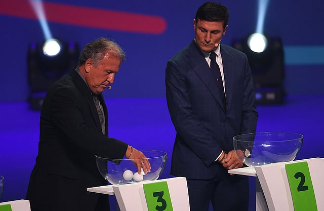 Former footballers Zico (L) of Brazil and Javier Zanetti of Argentina take part in the draw of the 2019 Copa America football tournament, in Rio de Janeiro, Brazil. Photo: AFP