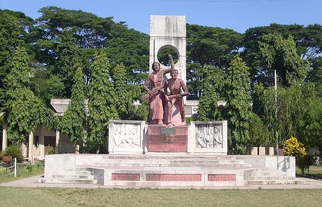 Sabas Bangladesh, a sculpture at the Rajshahi University campus portrays the history of movements from 1952 to 1971. Photo: Collected