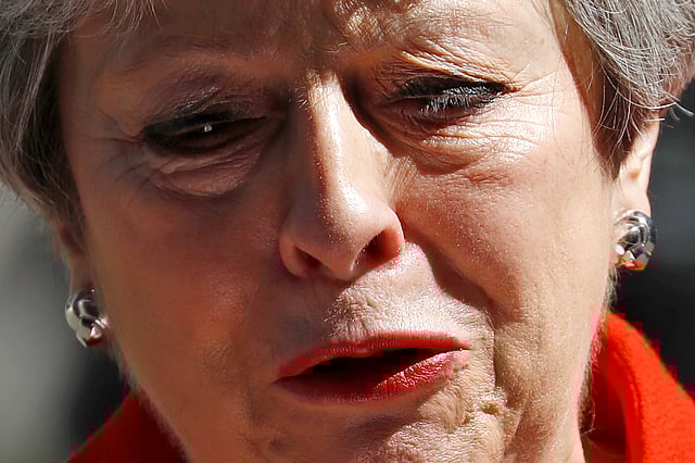 Britain`s prime minister Theresa May announces her resignation outside 10 Downing street in central London on 24 May, 2019. Photo: AFP