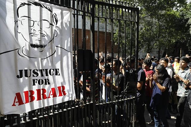 BUET students are protesting Abrar`s murder on 12 October. Photo: Shuvra Kanti Das