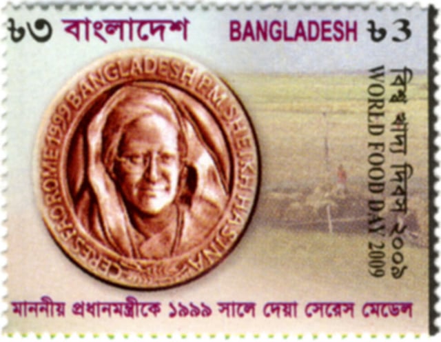 ২০০৯ সালে বিশ্ব খাদ্য দিবস উপলক্ষে প্রকাশিত ডাকটিকিটে বিষয় করা হয় তত্কালীন প্রধানমন্ত্রী শেখ হাসিনার বিশ্ব খাদ্য সংস্থার ‘সেরেস মেডেল’ প্রাপ্তি। ডাকটিকিটটি প্রকাশের এক দশক আগে তিনি ওই পদক পেয়েছিলেন।