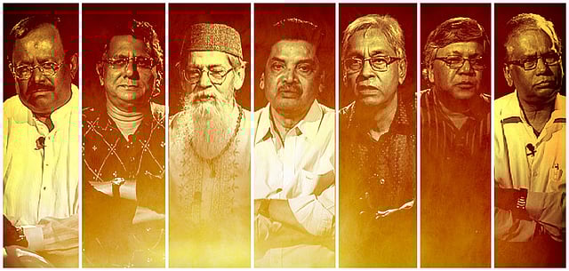 নিরীক্ষাধর্মী প্রামাণ্যচিত্র ‘স্বরূপ সন্ধান’-এ বাংলাদেশের চলচ্চিত্রের ইতিহাস ও ভাষা-সংস্কৃতি নিয়ে আলোচনায় অংশগ্রহণকারী নির্মাতাদের কয়েকজন।