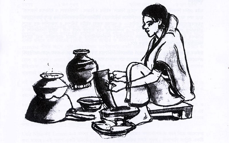 রান্নার দায়ভার নারীরই—সমাজের এই সনাতন ধারণাটি অলংকরণে তুলে ধরা হয়েছে অষ্টম শ্রেণীর গার্হস্থ্যবিজ্ঞান বইয়ে (পৃষ্ঠা ৯৯)। অথচ গৃহস্থালির কাজ নারী-পুরুষ উভয়ের। এ ধরনের চিত্র জেন্ডার সংবেদনশীলতার পরিপন্থী।
