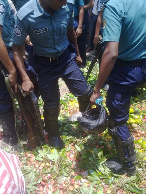 কোনো উত্সব নয়, ফরমালিনের অস্তিত্ব থাকায় আম-লিচুগুলো পিষে ফেলা হচ্ছে। ছবি: কমল জোহা খান