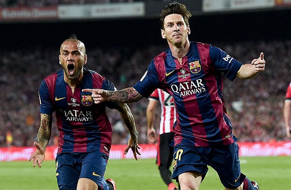 সেই গোলের পর মেসির উদযাপন। ছবি: এএফপি