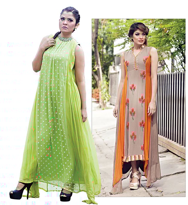 লম্বা কামিজের ঢঙে করা হয়েছে কিছু গাউনের নকশা