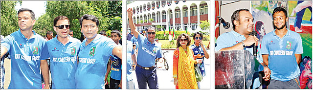 ক্রিকেটার আবদুর রাজ্জাক (বাঁয়ে), সঙ্গে ফুটবলার হাসান আল মামুন ও  ফিরোজ মাহমুদ টিটু ,স্ত্রী ও মেয়ের সঙ্গে জাতীয় হকি দলের সাবেক অধিনায়ক মামুনুর রশীদ, সংবর্ধনা অনুষ্ঠানে নাঈমুর রহমান দুর্জয়ের কথাগুলো যেন মন্ত্রমুগ্ধ হয়ে শুনছেন সাকিব আল হাসান