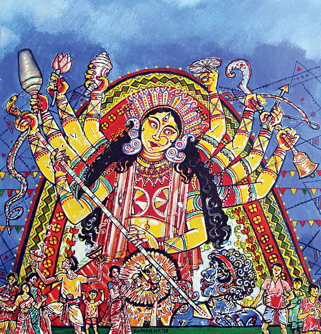 দেবী দুর্গা, অ্যাক্রেলিক, শিল্পী সমরজিৎ রায় চৌধুরী