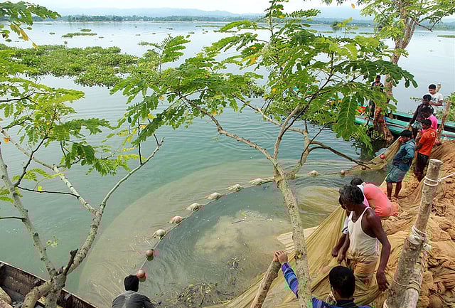 রাঙামাটির কাপ্তাই হ্রদে মাছ শিকারে ব্যস্ত মৎ​স্য​জীবীরা। ছবি: সুপ্রিয় চাকমা