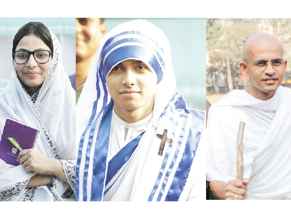 বেগম রোকেয়ার সাজে, রংপুরসভার সুমি, মাদার তেরেসার সাজে মাগুরা বন্ধুসভার সাদমান সাকিব মহাত্মা গান্ধীর সাজে ঢাকা মহানগর বন্ধুসভার সৈয়দ মুনির