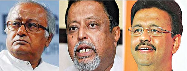 সৌগত রায়(বাম থেকে ),  মুকুল রায় ও ফিরহাদ হাকিম