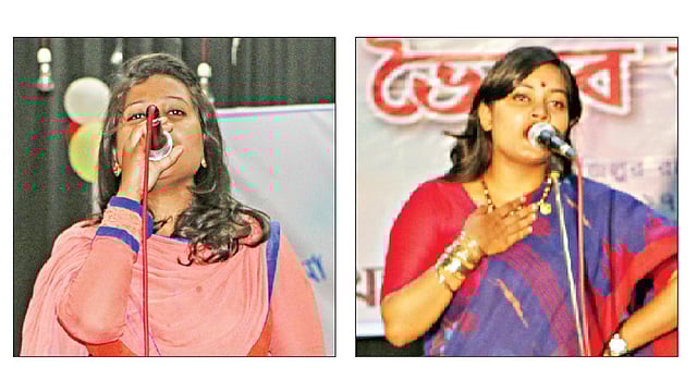 হবিগঞ্জ বন্ধুসভার পাপড়ি সরকার,আবৃত্তি করছেন কসবা বন্ধুসভার রেজবিন রুদাওয়ানা