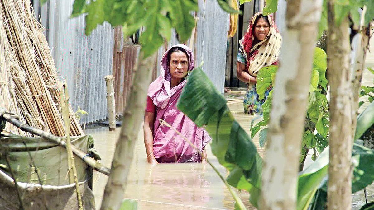 বন্যায় পানিবন্দী জনপদের দৃশ্য এমনই। জামালপুরের ইসলামপুর এলাকা থেকে ছবিটি তুলেছেন জগলুল পাশা