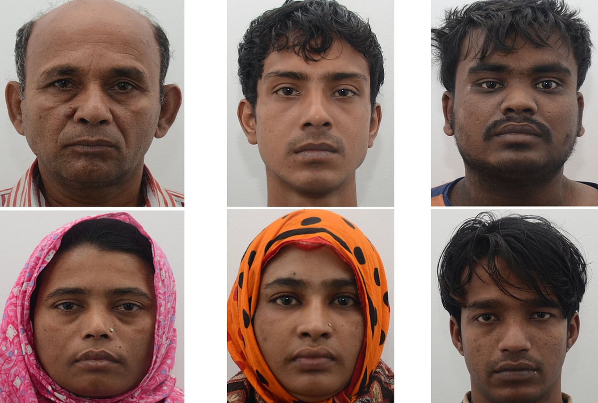 শিশু বায়েজিদ অপহরণ মামলায় গ্রেপ্তার হয়ে কারাগারে আছেন ছয় আসামি। এঁরা হলেন (ওপরে বাঁ থেকে) জাকির হোসেন, টিটু, দেলু, (নিচে বাঁ থেকে) মর্জিনা, জেসমিন ও আসলাম। ছবি: সংগৃহীত