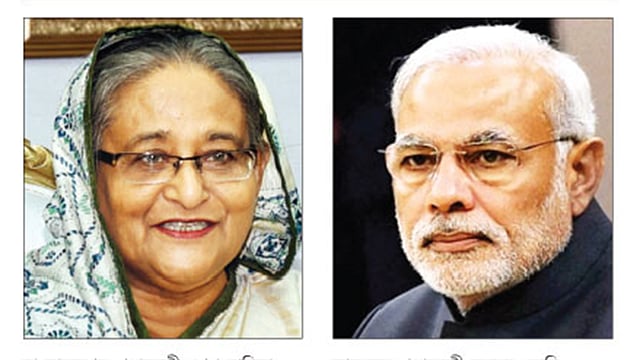 বাংলাদেশের প্রধানমন্ত্রী শেখ হাসিনা ও  ভারতের প্রধানমন্ত্রী নরেন্দ্র মোদি