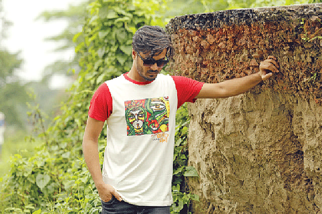 টি–শার্টে লোকজ নকশা। টি–শার্ট: ঐতিহ্য