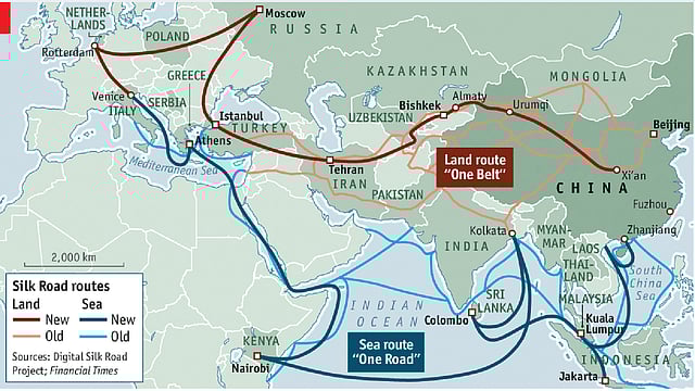 বিশ্ববাণিজ্যের নয়া রেশমপথের বৈশ্বিক পথরেখা