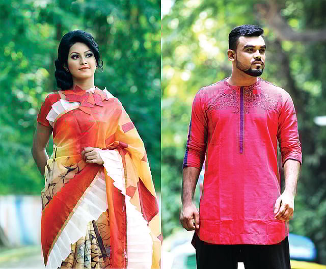 শাড়ি খ বিভাগের তৃতীয় মেঘ রোদ্দুর। মডেল: ঊর্মি,ছেলেদের ফতুয়ায় দ্বিতীয় আলীস ক্রিয়েশন।  মডেল: ফারদিন বাপ্পী