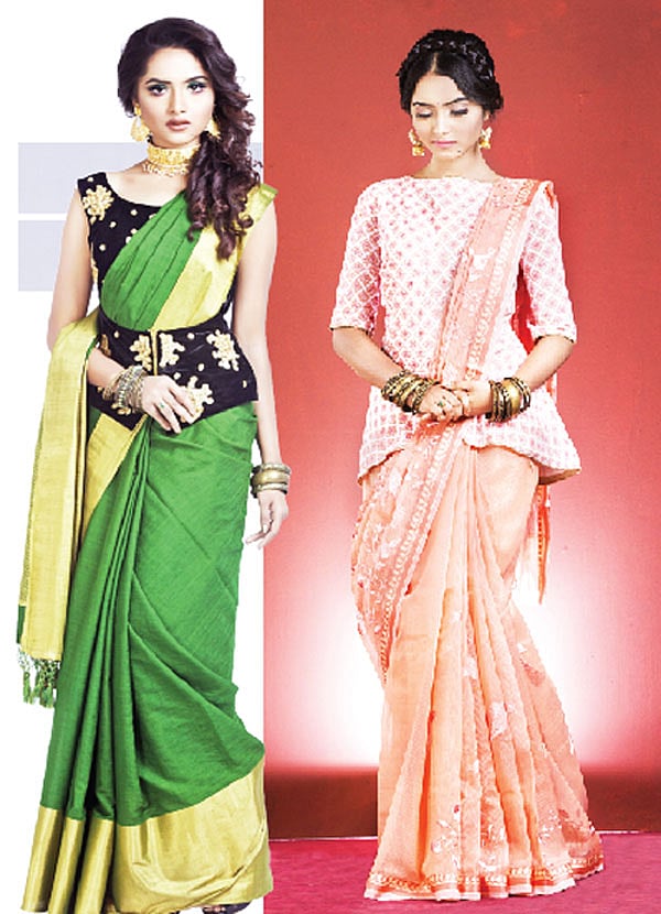 ব্লাউজের কাটা অংশ দিয়ে আঁচল বের করা