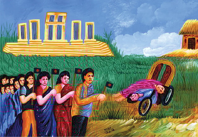 রিকশাচিত্রে উঠে এসেছে ভাষা আন্দলোন। শিল্পী: নব কুমার ভদ্র