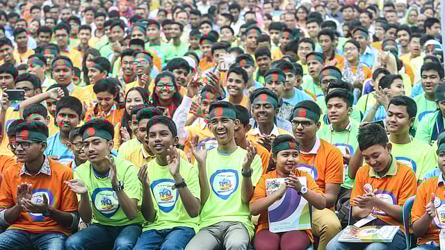 উদ্দীপনায় ভরপুর খুদে গণিতবিদেরা। সেন্ট যোসেফ হায়ার সেকেন্ডারি স্কুল, ঢাকা, ১০ মার্চ। ছবি: সাইফুল ইসলাম