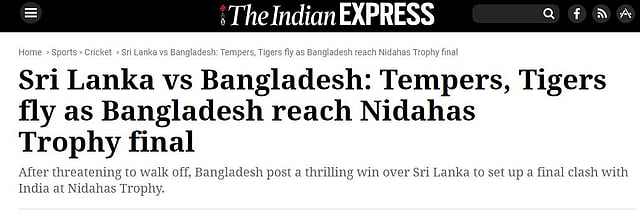 ইন্ডিয়ান এক্সপ্রেস লিখেছে প্রতিপক্ষকে এক ইঞ্চিও ছাড় দেয়নি বাংলাদেশ ।