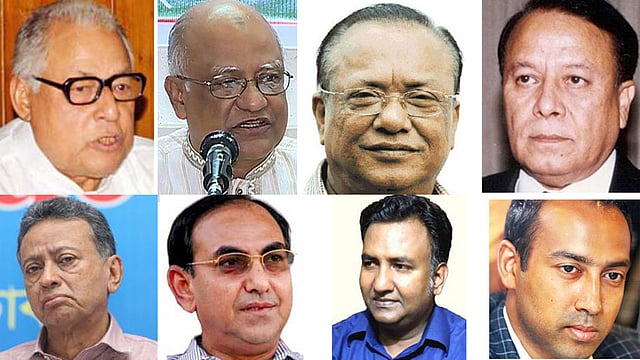 ওপরে বাম দিক থেকে নজরুল ইসলাম খান, খন্দকার মোশাররফ হোসেন, আবদুল আউয়াল মিন্টু ও এম মোর্শেদ খান; নিচে আমীর খসরু মাহমুদ চৌধুরী ও মির্জা আব্বাস হাবিব উন নবী খান সোহেল ও তাবিথ আউয়াল।