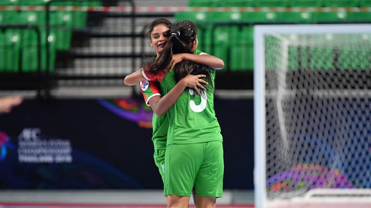 একমাত্র গোলের পর বাংলাদেশের মেয়েদের উল্লাস। সংগৃহীত ছবি