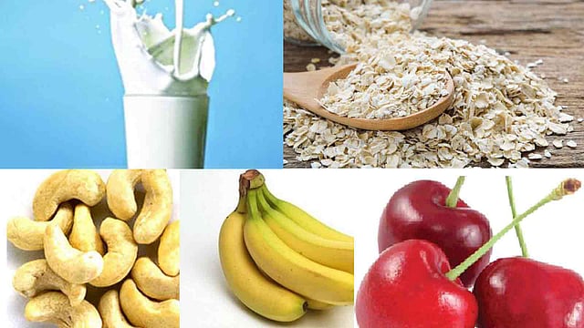 গরম দুধ, ওটস, কাজু বাদাম, কলা ও চেরি