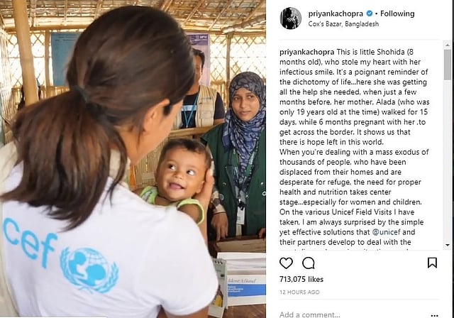 আট মাসের ছোট্ট এক রোহিঙ্গা শিশুকে নিয়ে প্রিয়াঙ্কা ইনস্টাগ্রামে একটি ভিডিও প্রকাশ করেন
