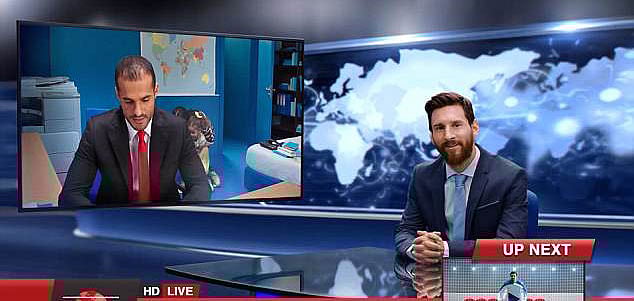 সংবাদ পাঠ করছেন মেসি। ছবি: মেইল অনলাইন