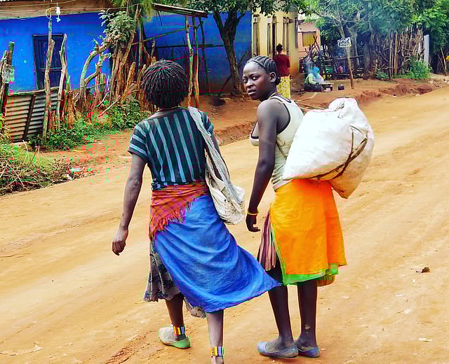 বাজারে যাচ্ছেন স্থানীয় দুই নারী