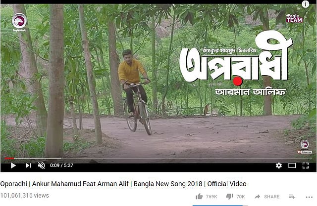 আরমান আলিফের ‘অপরাধী’র মিউজিক ভিডিও। ছবি: ইউটিউব থেকে নেওয়া