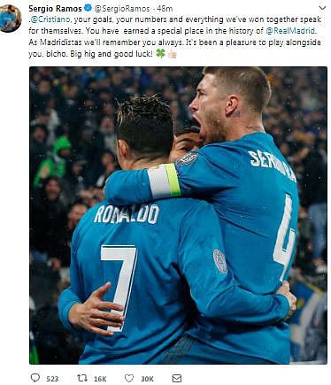 রোনালদোর বিদায়ে এই ছবিটা টুইট করেছেন রামোস।