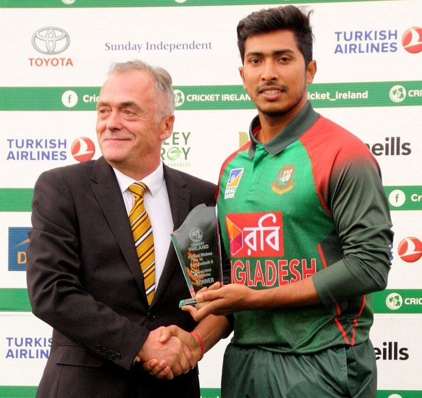 আয়ারল্যান্ড ‘এ’ দলের বিপক্ষে সিরিজ-সেরা হয়েছেন সৌম্য। ছবি: টুইটার