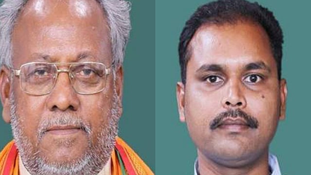 সাংসদ হরিনারায়ণ রাজভর (বাঁয়ে) ও অংশুল ভার্মা। ছবি: সংগৃহীত