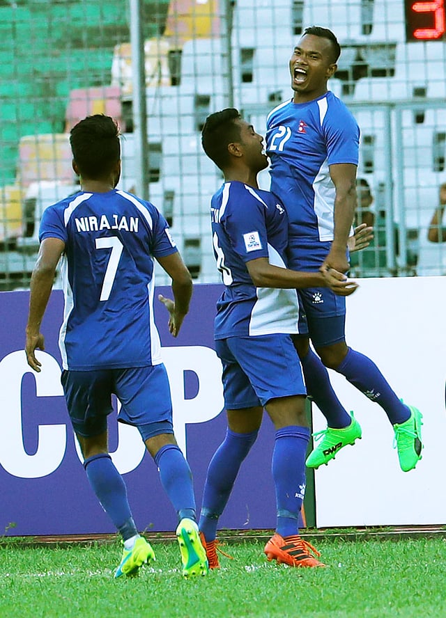 ভুটানের বিপক্ষে আগের ম্যাচে গোল পেয়েছিলেন ভারাত খাওয়াজ। ছবি: প্রথম আলো