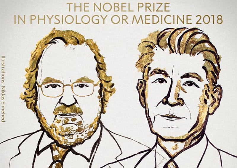 চিকিৎসাশাস্ত্রে নোবেল পুরস্কার পেয়েছেন জেমস পি. অ্যালিসন ও তাসুকু হোনজো। ছবি: দ্য নোবেল প্রাইজের টুইটার থেকে নেওয়া