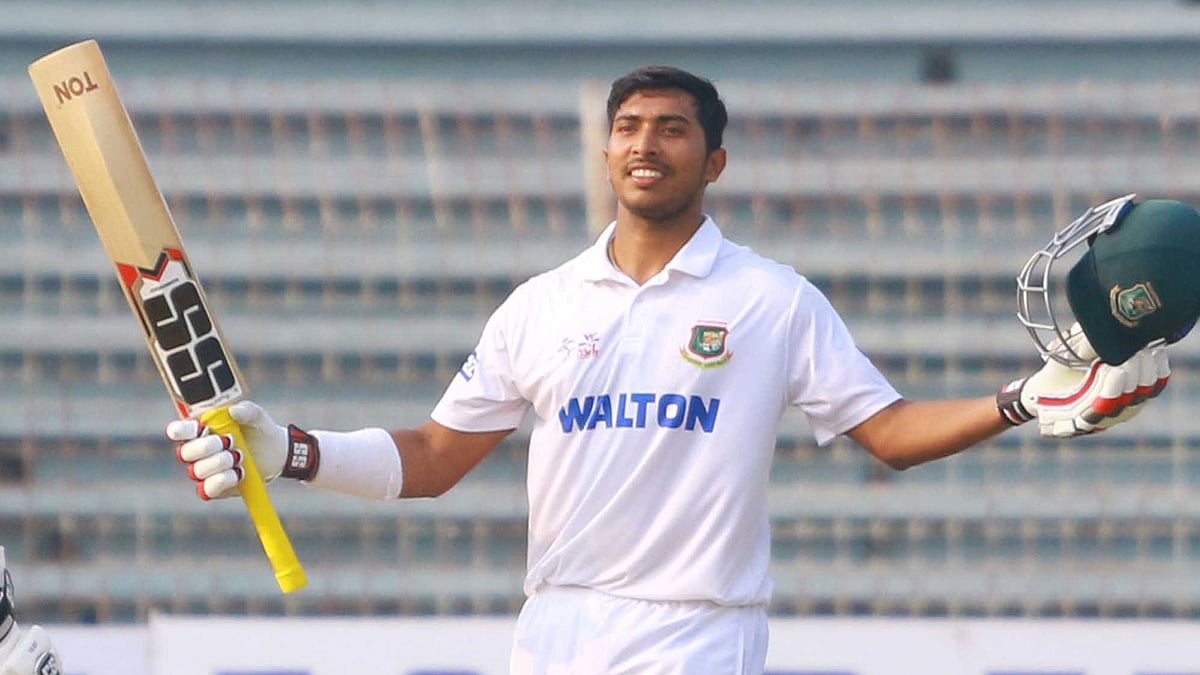 সেঞ্চুরির পর সৌম্য সরকার। সৌজন্য ছবি