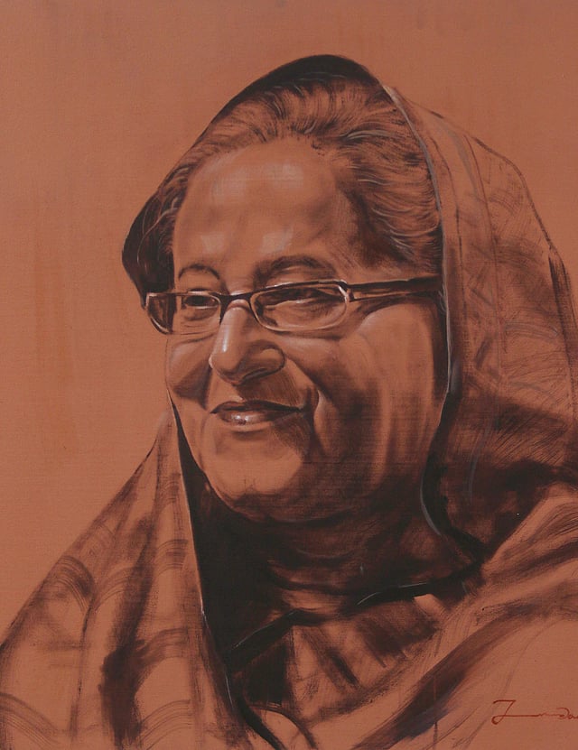 শিল্পীর ক্যানভাসে চিরচেনা শেখ হাসিনা।