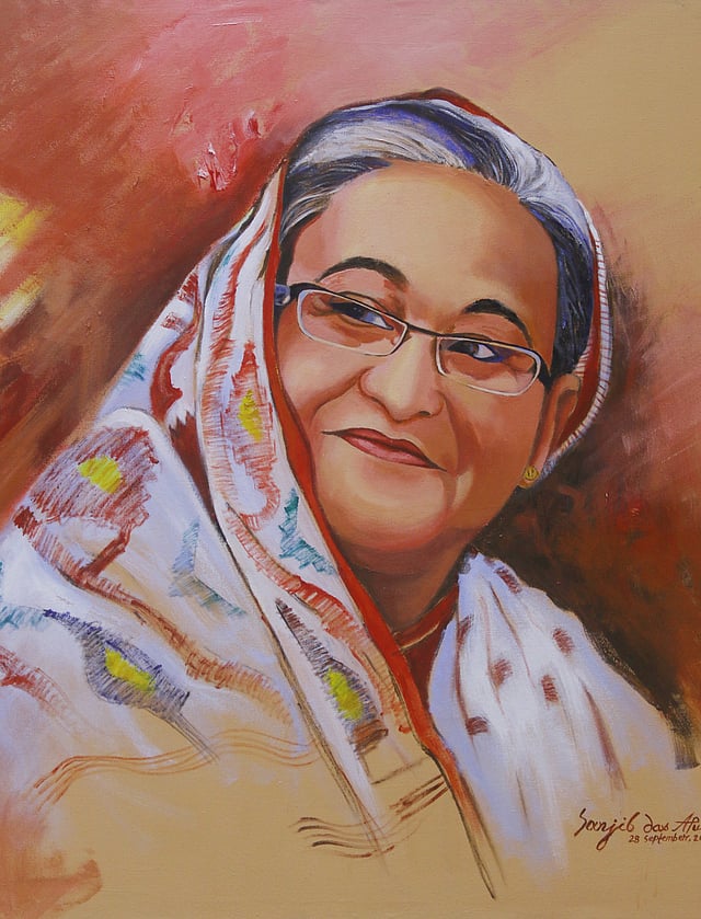 শিল্পীর চোখে ধরা পড়েছে শেখ হাসিনার অভিব্যক্তি।